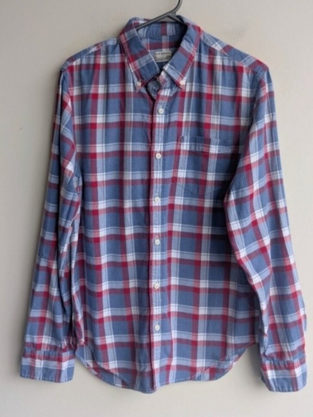Club Monaco Cotton Men's Plaid Button Down Shirt - Blue And Red